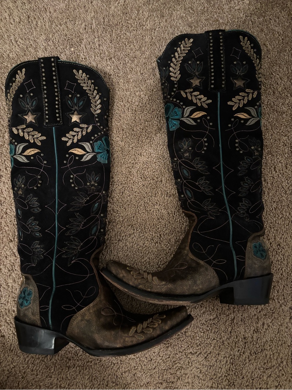 Old Gringo Copper and Black Embroidered Floral Tall Western Boots - Picture 3 of 3